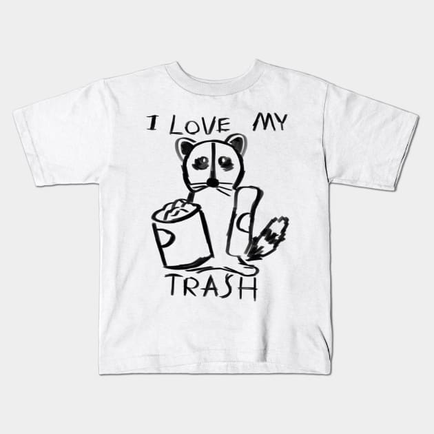 Raccoon Loves Trash Hand Drawn Ver. 2 Kids T-Shirt by JunkArtPal